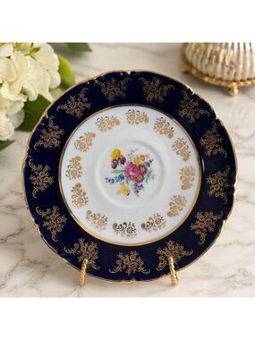 VTG Y2K A.I Czech Republic 6" Porcelain Saucer Floral Cobalt Blue Multiple